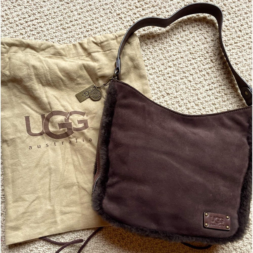 UGG HANDBAG/PURSE DARK BROWN GENUINE SHEEP FUR SUEDE